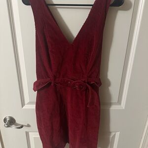 American Eagle Outfitters AE Corduroy pinafore mini dress in burgundy